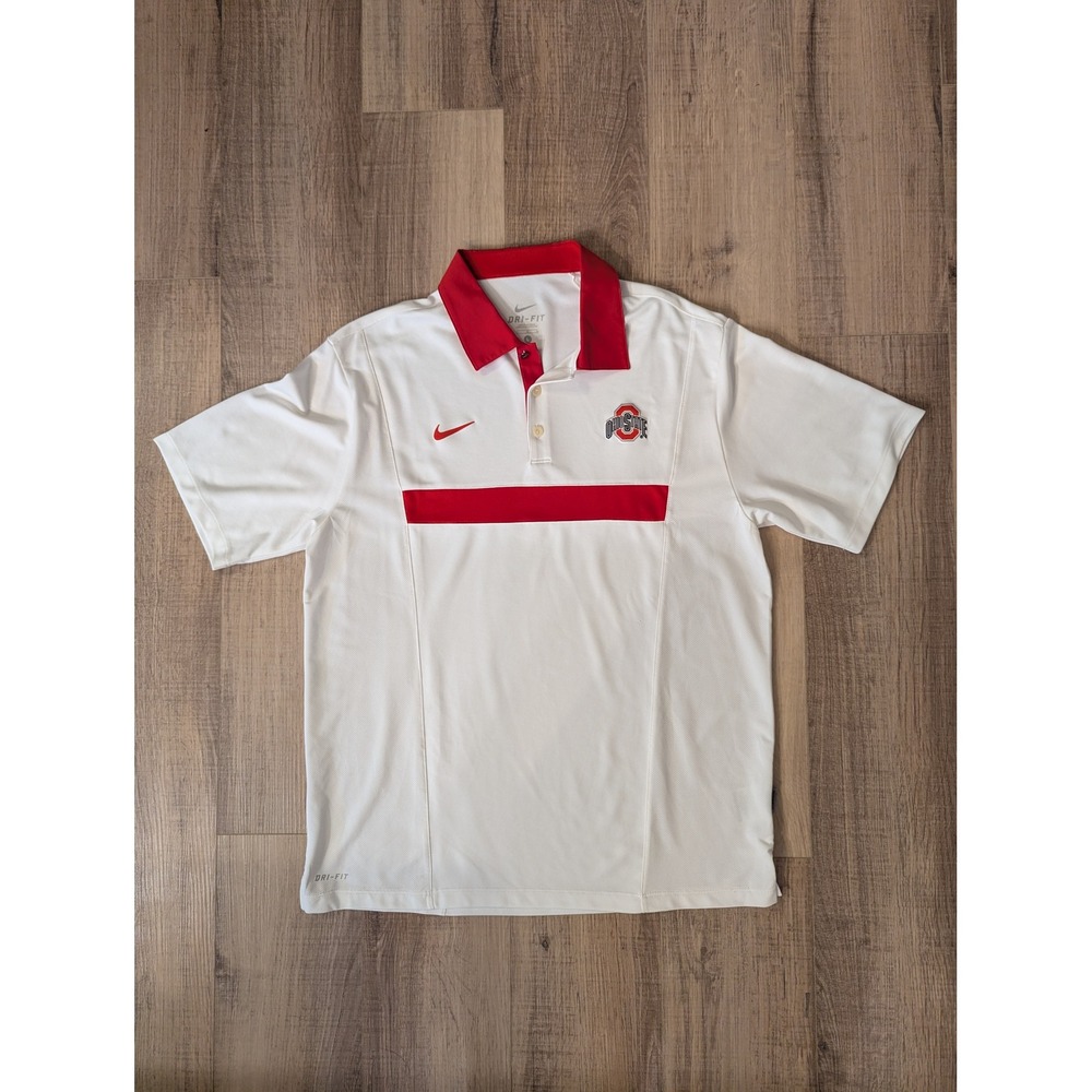 Nike Ohio State Buckeyes Dri-FIT Polo Shirt Mens Large White Red NCAA Golf L